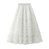 Yarn Lotus Leaf Side Temperament Skirt Women's Dress 2025 Spring And Autumn New Famous Woman Long Dress Thin Cake Skirt