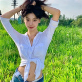 Zingj Summer And Autumn Hot Style Women's Wear College Style Sweet Lapel Single Breasted Cardigan Slim Korean Version Shirt