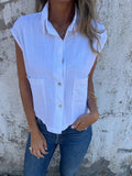 New Leisure Summer Loose Short-Sleeved Button Pocket Cotton Shirt