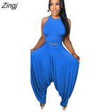 Women Tracksuit Two Piece Set Slim Crop Tank Top + Loose Long Pants Sportsuit Matching Set Clothes For Women
