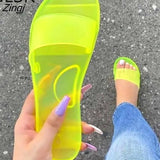Women 2023 Summer Woman Jelly Shoes Candy colors PVC Flat Sandal Ladies Peep Toe Casual Slides Female Flip Flops