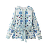 Fashion Women's Autumn And Winter Single Buckle Warm Coat Printing With Belt Cotton