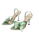 Women's Phantom Butterfly Ultra-High Heel Sandals Pure Handmade French Flowering Silk And Satin Fabric Elastic Rubber