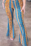 Women Boho High Waist Flare Pants Slimming Casual Straight Retro Floral Print Comfy Yoga Palazzo Trousers