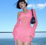 Zingj Spring And Summer New Sexy Fashion Wrinkle Hood Perspective Diagonal Collar Seaside Beach