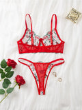 Sheer Lace Foliage Embroidered Lingerie Set- Outfit