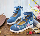 Zingj White Sole Embroidered Cloth Shoes High Heel Slope Canvas Embroidered Women's Singles Shoes Lace Retro National Style Cloth