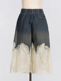 Zingj Female Summer Lace Two-Piece Simple Wind Top Casual Jeans Split Pants Fashion Thin Women's