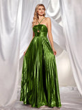 Women's Clothing Hanging Neck Dress Sexy Evening Dress Forked Sleeveless Gold Showback