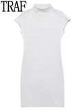 2023 Black Knitted Dresses For Women Elegant Short Dresses Woman Mini Bodycon Dress Women High Neck Sleeveless Party