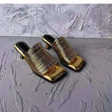Head With Thin And Silver Cool Slippers Woman 2025 Summer High Heel Half-Dragging Wearing Silver Gold Simple