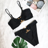Zingj New Sexy Bikini Solid Color Strapless High Waist Swimsuit Metal Accessories Women's