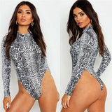 Sexy Hot Women Long Sleeve Turtleneck Bodycon Slim Romper Tops Snake Skin Print Clubwear Party Jumpsuit Leotard Outwear