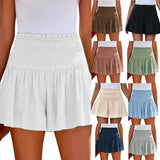Color High Waist Pleating Casual Cotton