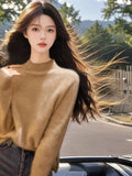 Sweater Women In Autumn And Winter Under The Bottom Of The Blouse Lazy Style Design Sense Retro Half-High Collar Red