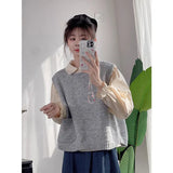 Retro Sleeveless Vest Stacked With Literary And Artistic New Knitting College Style Pocket