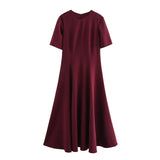 Women's Clothing Explosion Fashion Waist Wave Wide Swing Short-Sleeved Fan Flute