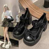 Jane Shoes Women 2025 Autumn And Winter New Thick-Soled Loose Cream Soles Coarse Leather Shoes Bow Single Shoes High
