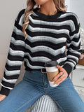 Autumn And Winter Casual Hollow Striped Lantern Long-Sleeved Jacket Sweater Women's