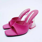 Summer New Transparent High-Heeled Shoes Net Red Design Square Head Sandals Fashion Korean Version Of The Temperament Cool