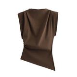 New Folding Decoration Asymmetric Cushion Shoulderless Top