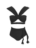 Solid Color Choreette Tied High-Waisted Bikini INS Split Swimsuit Women 2025 New