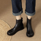 Design Retro Round Head Thin Boots Women Autumn And Winter New Flat Bottom Martin Boots Soft Commute Low And Short Boots