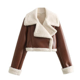 2025 Winter Season New Women's Lapel Fur Integrated Grab Velvet Double-Sided Short Jacket