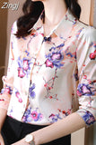 Women's Shirt Long Sleeve Blouse Fashion 2023 Spring New Womens Tops Basic Floral Shirts for Women OL Satin Female