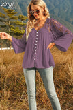 Hollow Out Crochet Lace Shirt 2023 Fashion Women Tops Solid V-neck Shirts Flare Sleeve Loose Blouse Casual Blusas