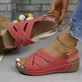 Asia Large-Size Cross-Band Exposed Toe Thick-Soled Sandals Women Magic Stick Hollow Loose Cake Beach Cool