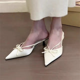 2025 New Pointed Thin Heel High Heel Korean Version Of The Fashion Bow Silver Head Women's Shoes Half-Dragging Fashion