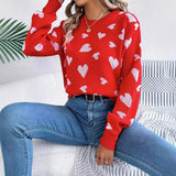 Shooting 2025 Autumn And Winter Casual Love Lantern Sleeve Sweater Valentine's Day Women's