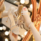 Small Sandals Women 2025 New Summer Heel With Skirt Water Drill With Temperament High Heels Fairy