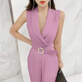Retro Waist Thin Temperament Professional Women's Suit Collar Trousers Fashion Trousers Wide Leg