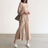 Wind Knitted Set Of Trousers Autumn New V-Neck Top + Open Wide Leg Pants Fashion Temperament