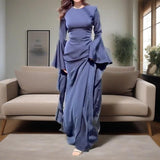 Summer New Round Collar Horn Sleeve Women's Sexy Dress Dress