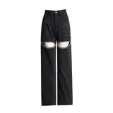 Zingj Jeans Female 2024 New Fashion Nail Drill Design Sense Hollow Out Wash Water Versatile Trousers Summer