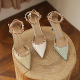 Sandals Women's Korean Version Of The New Baotou Fine Heel Head Fairy Rivet Studs Hollow Buckle