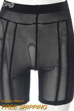 Sheer Mesh Short Pants Charming See Through Body-Shaping Streak Attirewear Solid High Waist Club Wear Female