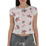 New Flower Print Tender Girl Top Cute Sweet Lady Top Hottie