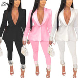 Winter Streetwear Women's Set Long Sleeve Blazer Pants Suit Office Lady Tracksuit Two Piece Set Fitness