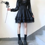 Goth Lolita Dress Women Autumn Elegant Square Collar Puff Sleeve Midi Dress Sweet Kawaii A-line Party Vestidos De