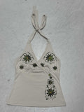 Sweet And Spicy Wind Print V Collar Hanging Neck Vest Women's Holiday Style Sexy Tight Short Sleeveless