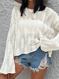 New Beach Hooded Solid Color Hollow Knitted Long-Sleeved
