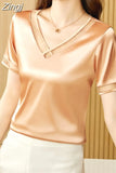 Blouse Women V-Neck Shirts and Blouses 2023 Summer Fashion Woman Clothes 4XL Loose Women Tops Silk Women's Elegant