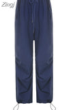 Streetwear Drawstring Low Waist Casual Blue Women's Pants Harajuku Baggy Trousers Hip Hop Wide Leg Capris Summer