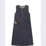 Kong Style Retro Sleeveless Vest Denim Dress Summer Thin Gentle Loose Temperament Reduction Korean Version Of Long