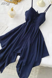 2023 Women Irregular Hem Beach Party Mini Dress Vestidos Sexy Sleeveless High Waist Drawstring Red/Green Strap Dress