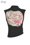 Women Y2k Graphic Print Crop Top Sleeveless 2023 Summer Fashion Streetwear Casual Vintage Camisole Black Gothic Grunge Tank